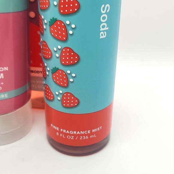 New Bath & Body Works Sale BBW Strawberry Soda 3-Piece Set Wash, Cream, Mist - Picture 5 of 7